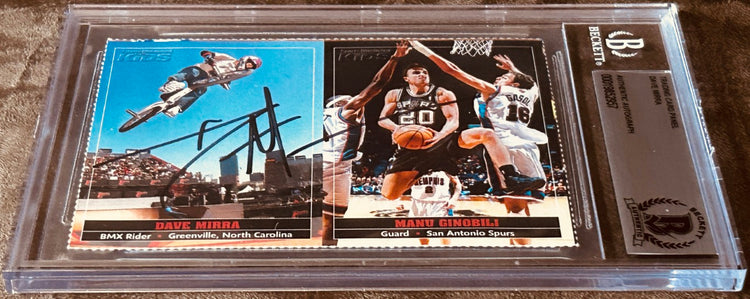 Dave Mirra BMX & Manu Ginobili NBA autographed trading card panel, Beckett authenticated