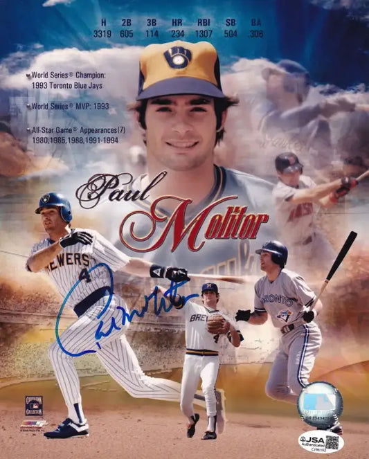 Paul Molitor signed 8x10 career montage photo Brewers Blue Jays JSA - AutographsForSale.com