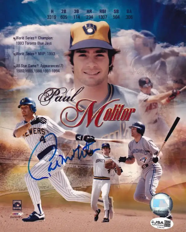 Paul Molitor signed 8x10 career montage photo Brewers Blue Jays JSA - AutographsForSale.com
