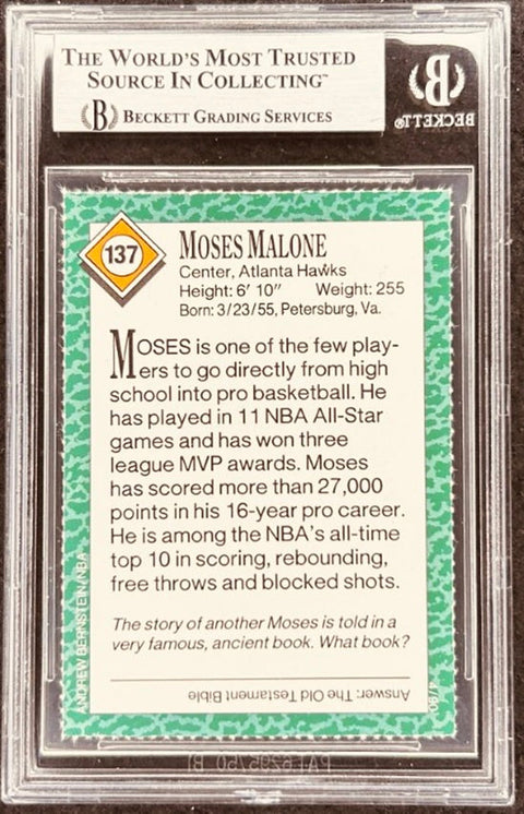Moses Malone signed Hawks 1990 SI for Kids card BAS (back)