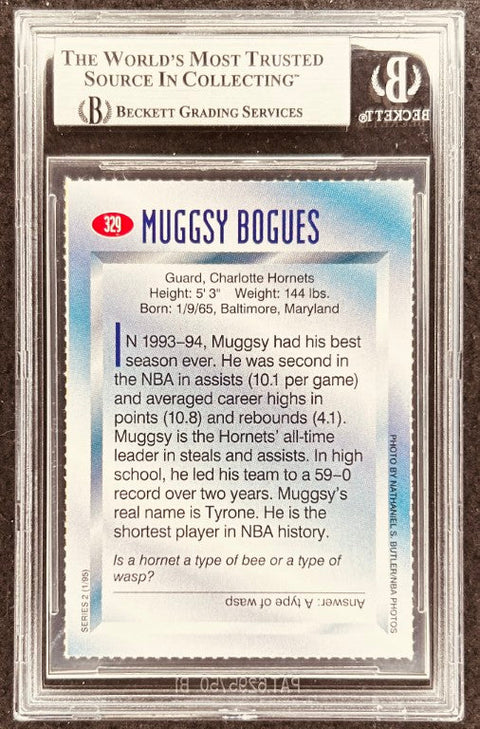 Muggsy Bogues signed Hornets 1995 SI for Kids card BAS (back)