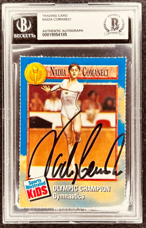 Nadia Comaneci Olympic Champion gymnastics autographed trading card, Beckett authenticated