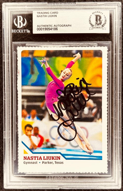 Nastia Liukin autographed gymnastics trading card, Beckett authenticated, Olympic athlete signature