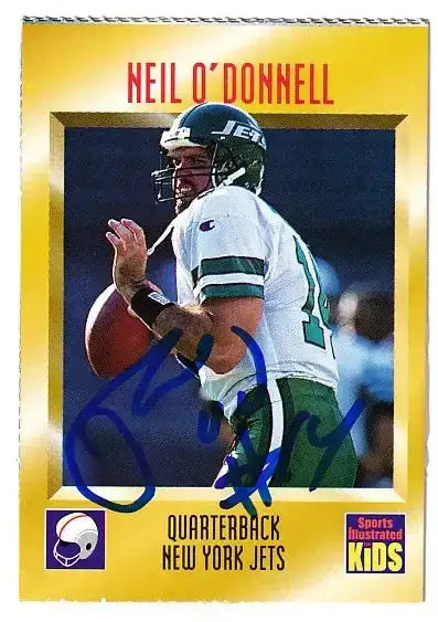 Neil ODonnell autographed SI for Kids card - quarterback for the New York Jets, signed in blue Sharpie