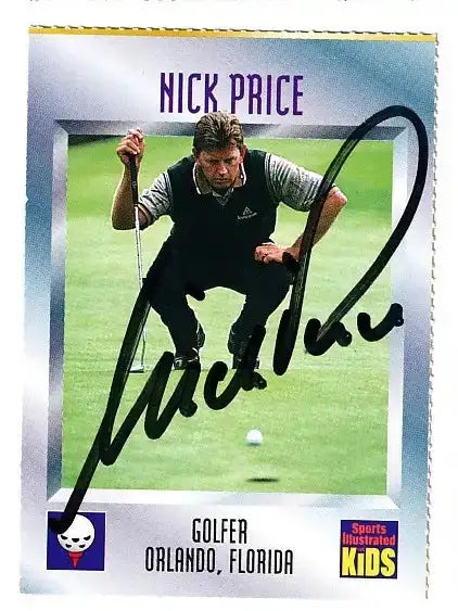 Nick Price autographed SI for Kids card - PGA golfer, signed in black Sharpie