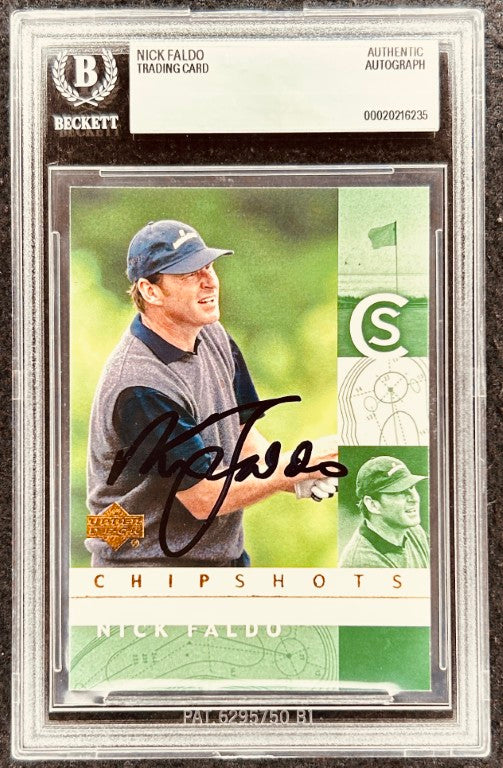 Nick Faldo autographed golf trading card, Beckett authenticated, Chipshots series