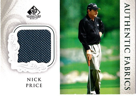 Nick Price golf autograph card with authentic fabric swatch, Signature Golf collectible