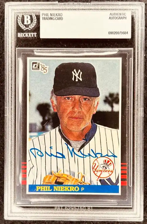 Phil Niekro autographed New York Yankees baseball card, authenticated by Beckett