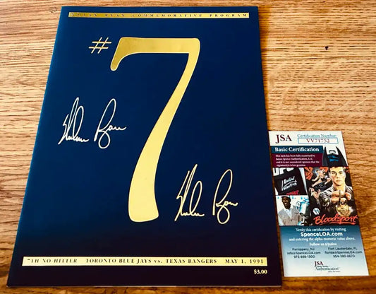 Autographed Nolan Ryan #7 commemorative program with JSA certification, Toronto Blue Jays vs. Texas Rangers, May 1, 1991