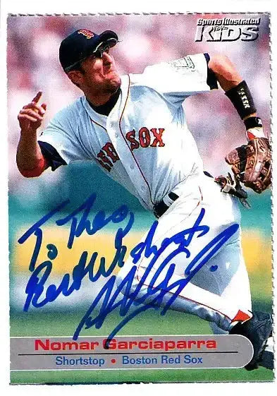Nomar Garciaparra autographed SI for Kids card - shortstop for the Boston Red Sox, signed in blue Sharpie