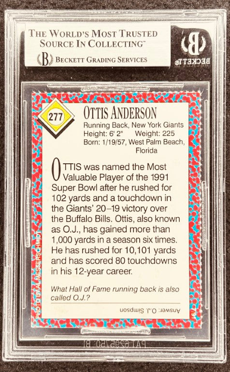 OJ Anderson signed Giants 1991 SI for Kids card BAS (back)