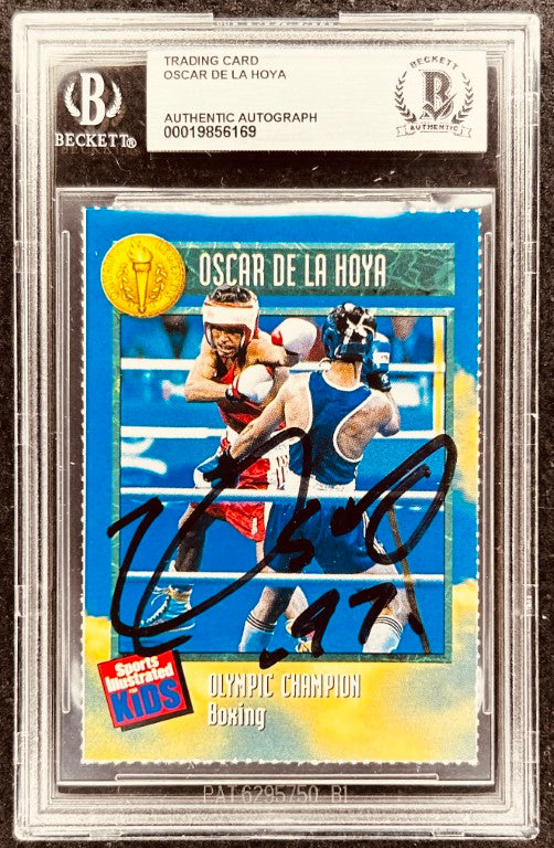 Oscar De La Hoya autographed boxing trading card, Beckett authenticated, Olympic Champion, Sports Illustrated Kids