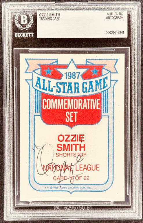 Ozzie Smith 1987 All-Star Game autographed trading card, Beckett authenticated, National League shortstop, card 16 of 22