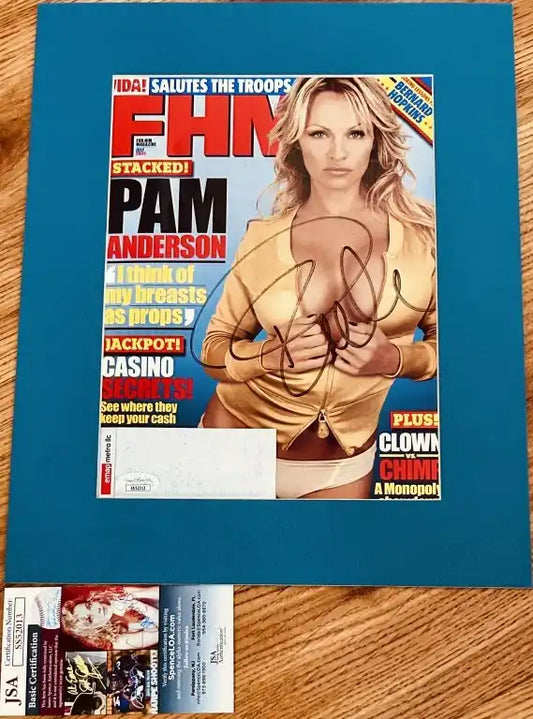 Pam Anderson signed FHM magazine cover, JSA certified autograph, authentic celebrity memorabilia