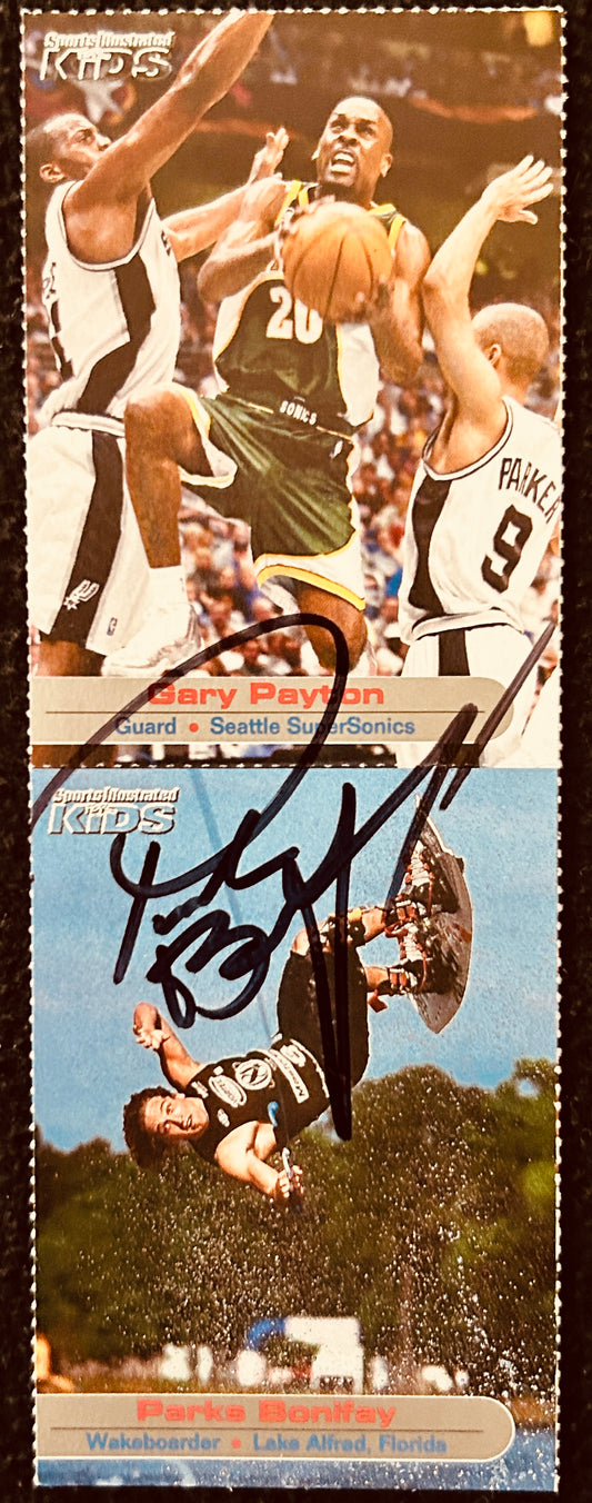 Sports Illustrated Kids autographed trading card with basketball game and wakeboarding action shots