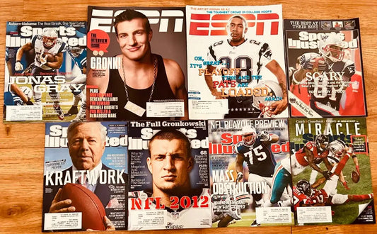 7 Patriots ESPN or SI magazines Julian Edelman Rob Gronkowski Bob Kraft Randy Moss - AutographsForSale.com