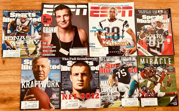 7 Patriots ESPN or SI magazines Julian Edelman Rob Gronkowski Bob Kraft Randy Moss - AutographsForSale.com