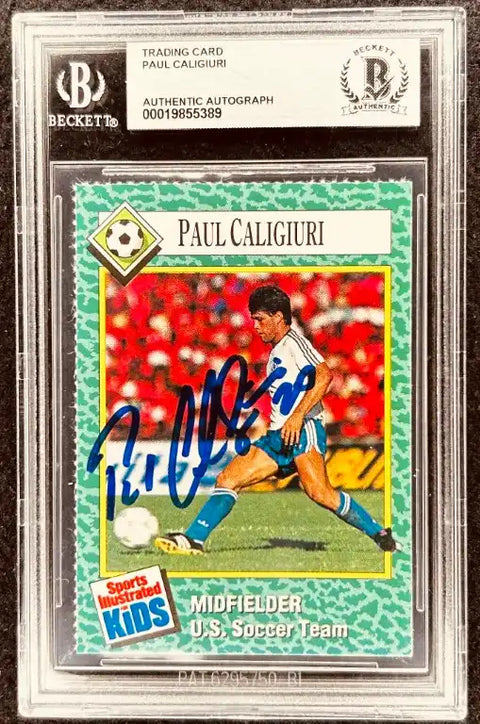 Paul Caligiuri autographed soccer trading card, U.S. Soccer Team midfielder, Beckett authenticated