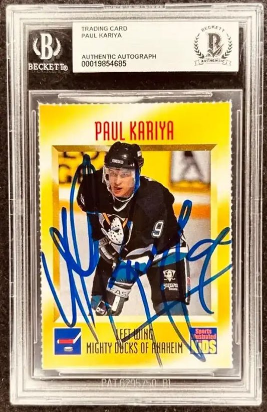 Paul Kariya signed Anaheim Ducks 1995 SI for Kids card BAS slab - AutographsForSale.com