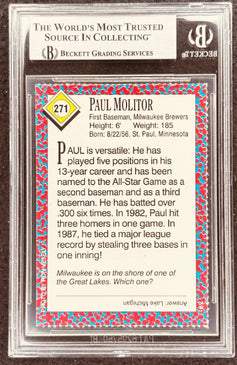 Paul Molitor signed Brewers 1991 SI for Kids card BAS (back)