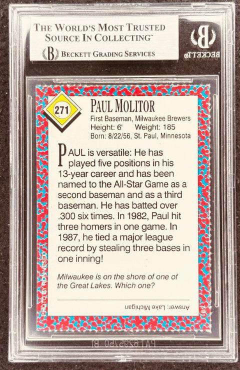 Paul Molitor signed Brewers 1991 SI for Kids card BAS (back)