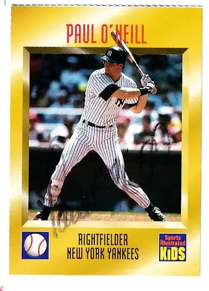 Paul ONeill autographed SI for Kids card - outfielder for the New York Yankees, signed in blue Sharpie