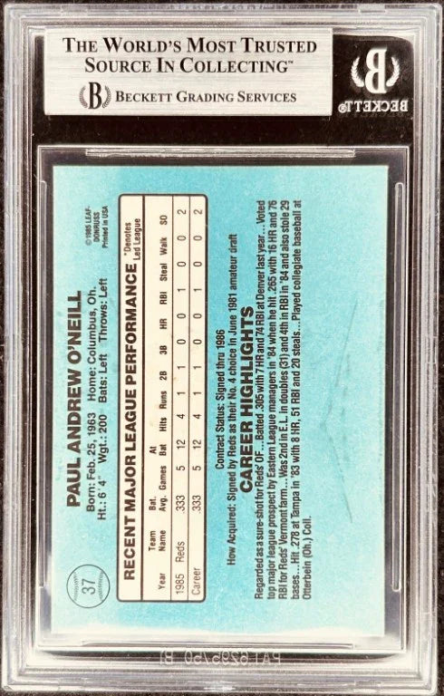 Paul O'Neill autographed Cincinnati Reds 1986 Donruss Rookie Card BAS - AutographsForSale.com