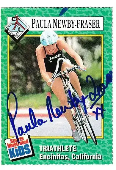 Paula Newby-Fraser autographed SI for Kids card - triathlete, signed in blue Sharpie
