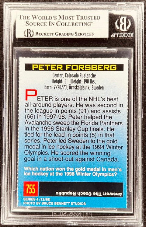 Peter Forsberg signed Avalanche 1998 SI for Kids card BAS (back)