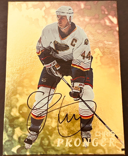 Chris Pronger autographed gold NHL hockey card, St. Louis Blues uniform, collectible