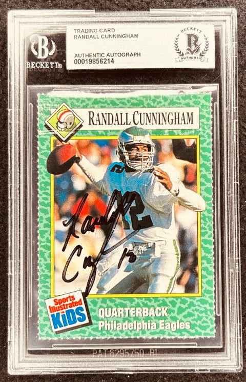 Randall Cunningham signed Eagles 1990 SI for Kids card BAS slab - AutographsForSale.com