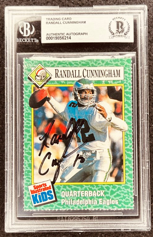 Randall Cunningham signed Eagles 1990 SI for Kids card BAS slab - AutographsForSale.com