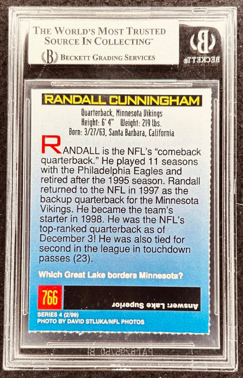 Randall Cunningham signed Vikings 1999 SI for Kids card BAS (back)