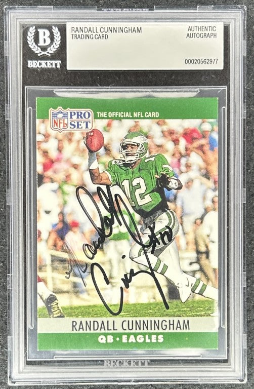 Randall Cunningham signed Eagles 1990 NFL Pro Set card BAS slab - AutographsForSale.com