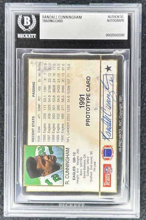 Randall Cunningham signed Eagles 1991 Action Packed prototype card BAS slab - AutographsForSale.com