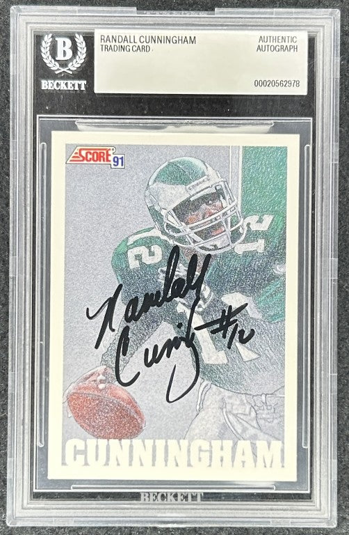 Randall Cunningham signed Eagles 1991 Score Team MVP card BAS slab - AutographsForSale.com