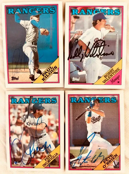 4 signed Texas Rangers 1988 Topps cards Pete O'Brien Incaviglia Valentine - AutographsForSale.com