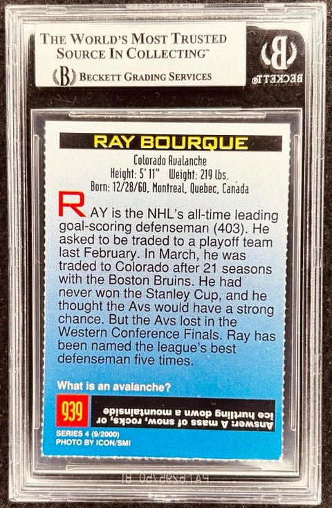 Ray Bourque signed Avalanche 2000 SI for Kids card BAS (back)