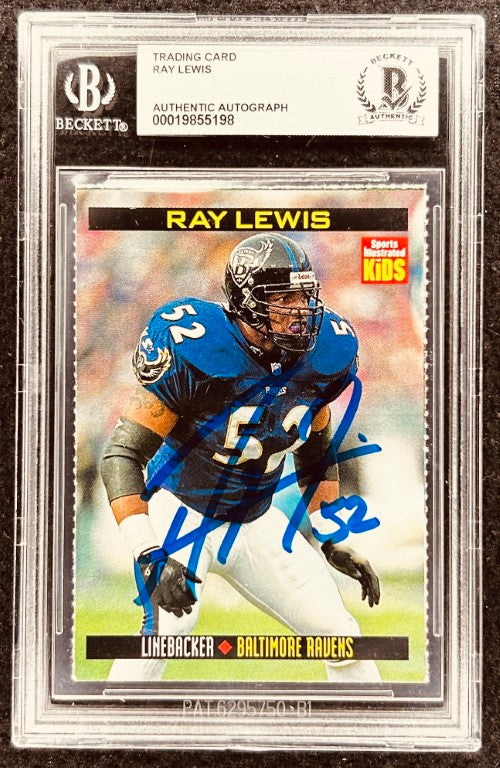 Ray Lewis signed Ravens 1999 SI for Kids card BAS slab - AutographsForSale.com