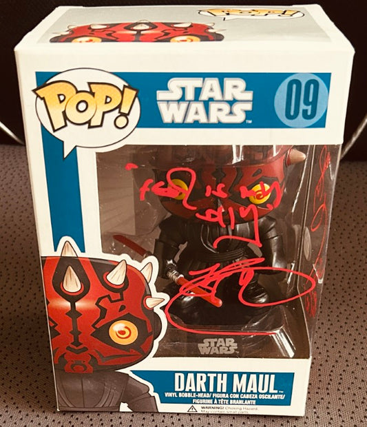 Signed Darth Maul Funko Pop! Star Wars vinyl figure in original box, autographed with red marker