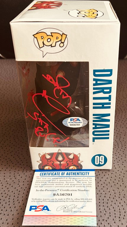 Darth Maul Funko Pop! autographed with PSA authentication, signed memorabilia collectible