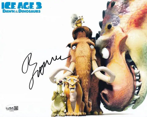 Autographed Ice Age 3 Dawn of the Dinosaurs movie poster with mammoth, sloth, saber-tooth, and dinosaur characters