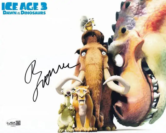 Autographed Ice Age 3 Dawn of the Dinosaurs movie poster with mammoth, sloth, saber-tooth, and dinosaur characters