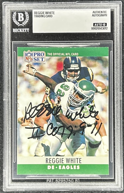 Reggie White signed Philadelphia Eagles 1990 Pro Set card BAS 10 slab - AutographsForSale.com