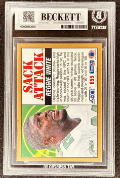 Reggie White signed Eagles 1991 Score Sack Attack card BAS 10 slab - AutographsForSale.com