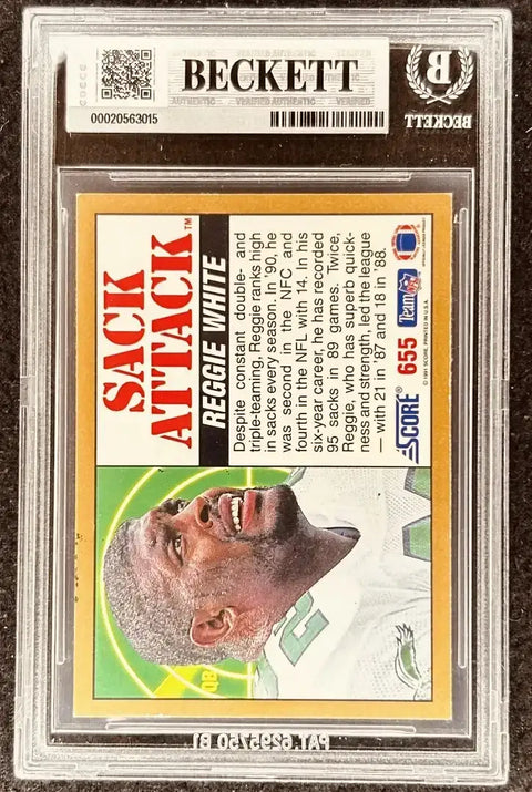 Reggie White signed Eagles 1991 Score Sack Attack card BAS 10 slab - AutographsForSale.com