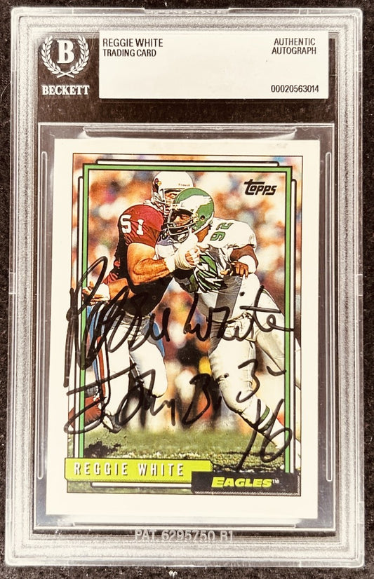 Reggie White signed Philadelphia Eagles 1992 Topps card BAS slab - AutographsForSale.com