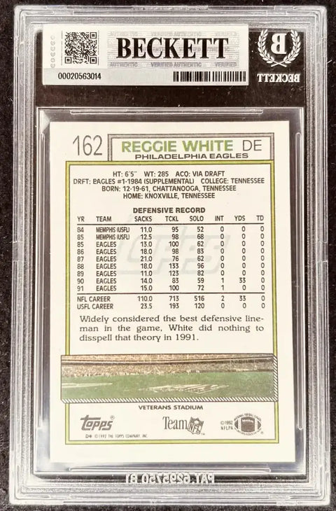 Reggie White signed Philadelphia Eagles 1992 Topps card BAS slab - AutographsForSale.com