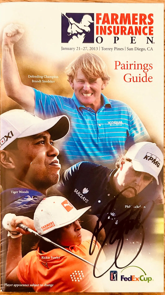 Rickie Fowler signed 2013 Farmers Insurance Open PGA Tour pairings booklet - AutographsForSale.com