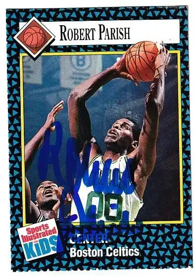 Robert Parish autographed SI for Kids card - center for the Boston Celtics, signed in blue Sharpie